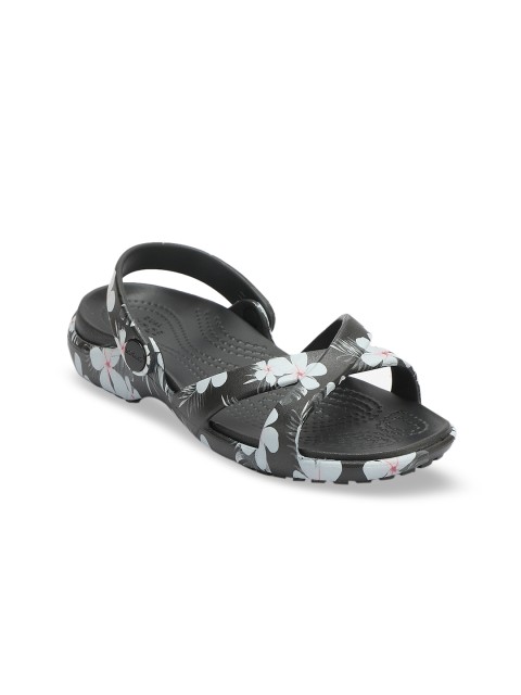 

Crocs Women Black & White Floral Printed Croslite Open Toe Flats