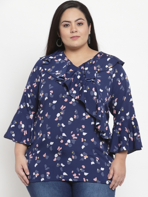 

plusS Women Navy Blue Printed Longline Top