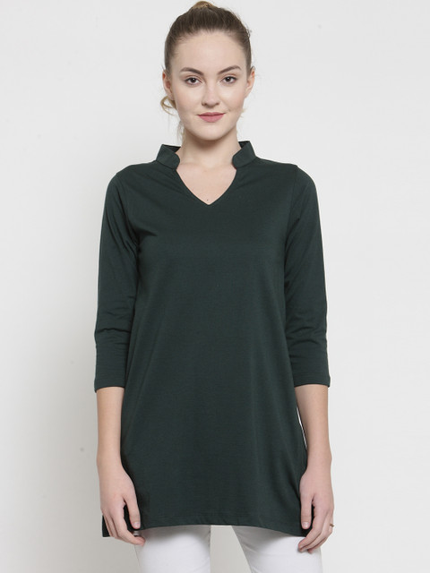 

Kalt Women Green Solid Knitted Tunic