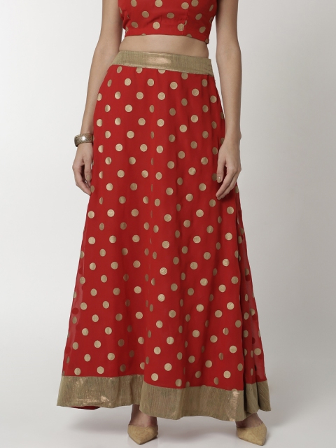 

De Moza Women Maroon and Gold-Toned Printed Flared Jacquard Maxi Skirt