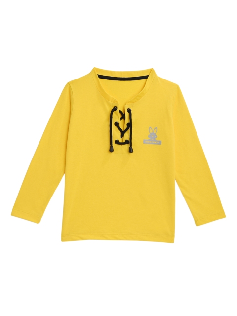 

KIDSCRAFT Boys Yellow Solid Mandarin Collar T-shirt