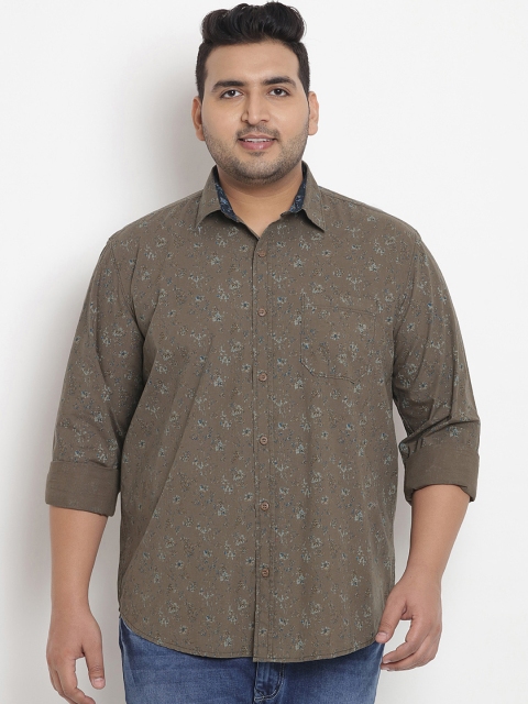 

John Pride Plus Size Men Olive Green Comfort Regular Fit Printed Casual Shirt