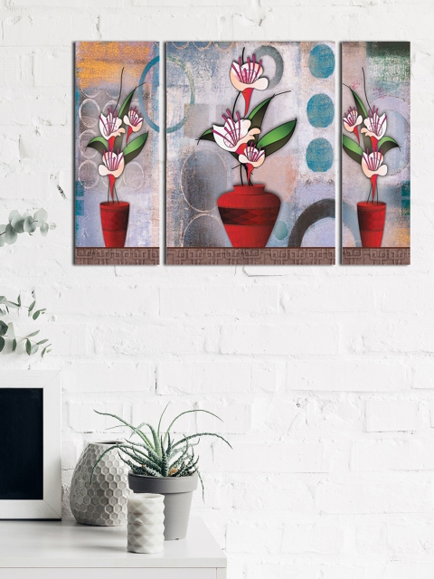 

eCraftIndia Set of 3 Red & Green Botanical Theme Premium Canvas Painting