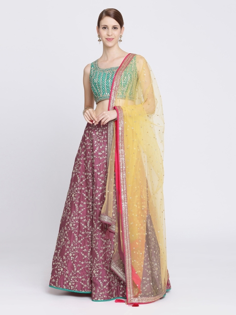 

Koskii Pink & Green Sequin Embellished Ready to Wear Lehenga & Blouse with Dupatta