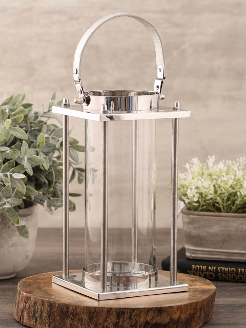 

Pure Home and Living Silver-Toned & White Lantern Shaped Hanging Candle Holder