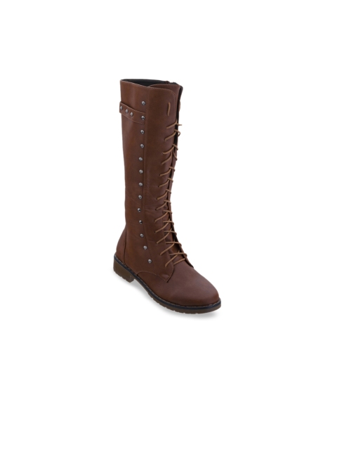

SHUZ TOUCH Women Brown Solid Heeled Boots