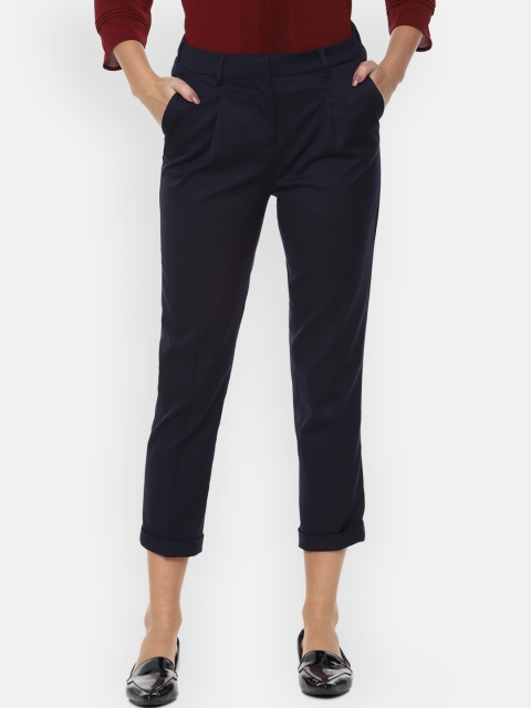 

Van Heusen Woman Women Navy Blue Regular Fit Self Design Cigarette Trousers