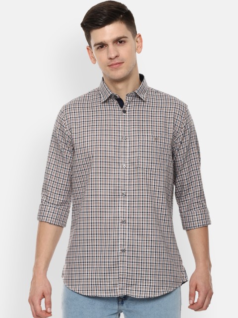 

Van Heusen Sport Men Beige & Grey Slim Fit Checked Casual Shirt