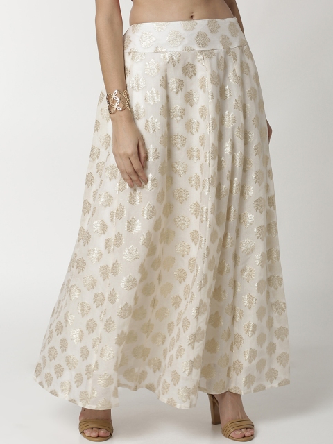 

De Moza Women Off-White & Silver-Toned Self-Design Flared Jacquard Maxi Skirt