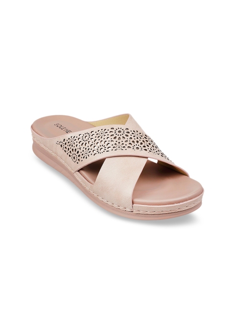 

SOLE HEAD Women Pink Solid Laser Cuts Heels