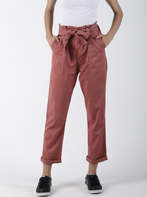 

Blue Saint Women Peach-Coloured Regular Fit Solid Crop Peg Trousers