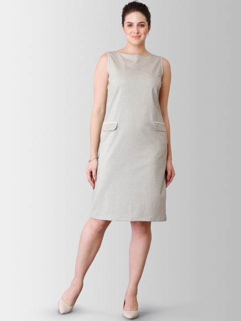 

FableStreet Women Beige Solid Sheath Dress