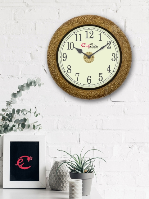 

eCraftIndia Gold-Toned & Beige Handcrafted Analogue Wall Clock