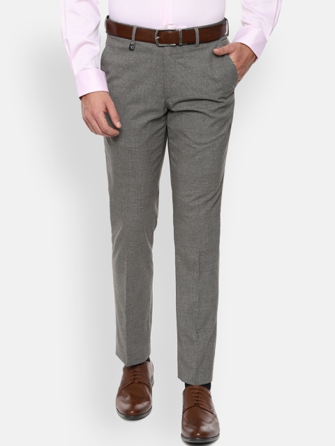 

V Dot Men Grey Skinny Fit Self Design Formal Trousers