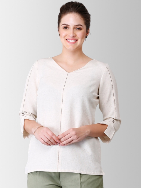 

FableStreet Women Cream-Coloured Solid Top