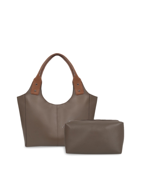 

Toteteca Brown Solid Handheld Bag With Pouch