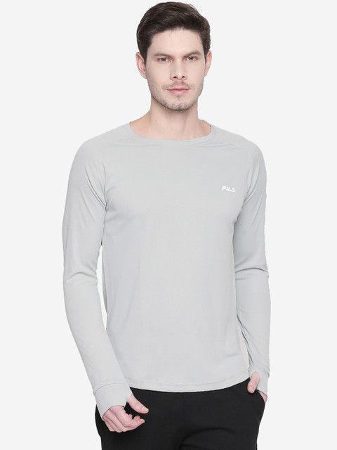 

FILA Men Grey Solid Round Neck T-shirt