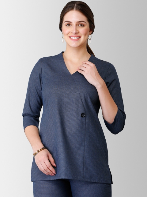 

FableStreet Women Blue Self Design Top