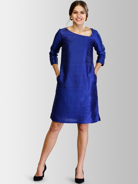 

FableStreet Women Blue Self Design Sheath Dress