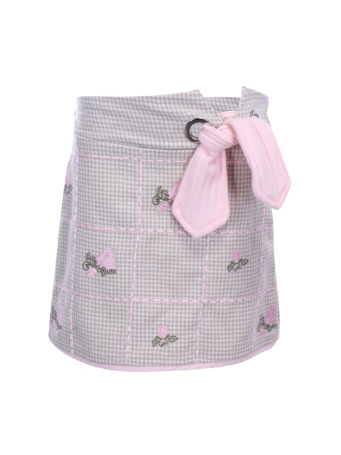 

CUTECUMBER Girls Grey & Pink Checked Straight Knee-Length Winter Skirt