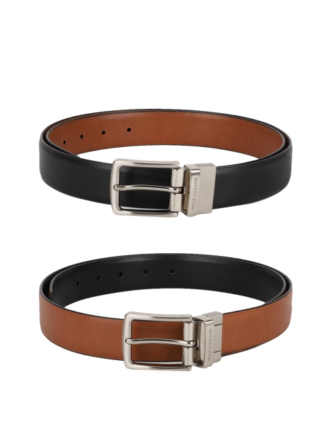 

Peter England Men Brown & Black Textured Reversible Leather Belt