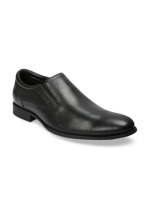 

Red Chief Men Black Solid Leather Formal Slip-On Shoes