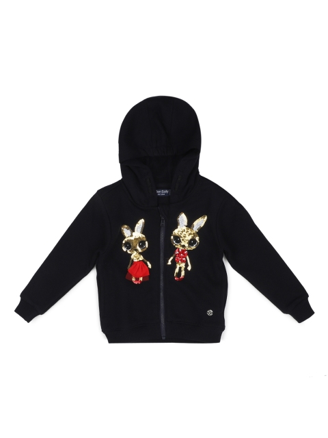 

Allen Solly Junior Girls Navy Blue Self Design Hooded Sweatshirt, Black