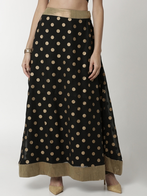 

De Moza Women Black & Gold-Toned Printed Flared Jacquard Maxi Skirt
