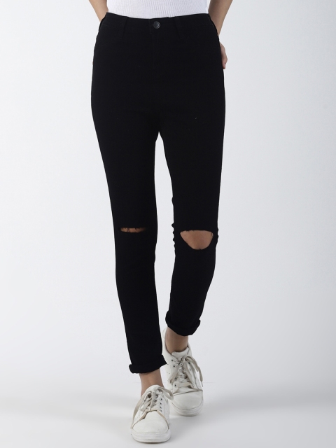 

Blue Saint Women Black Slim Fit Mid-Rise Slash Knee Jeans