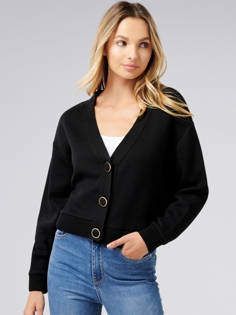 

Forever New Women Black Solid Cardigan Sweater