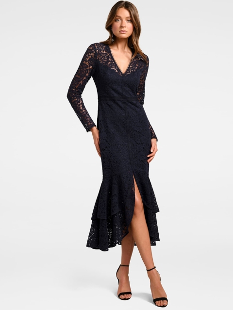 

Forever New Women Navy Blue Self Design Sheath Dress