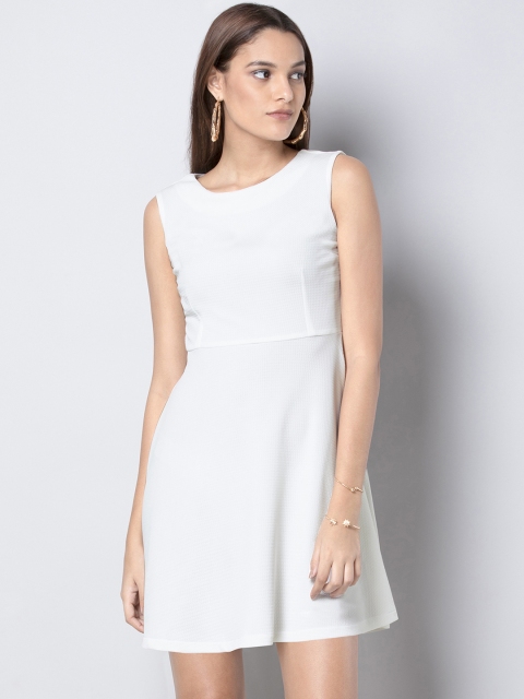 

FabAlley Women White Self Design Fit and Flare Dress
