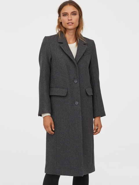 

H&M Grey Wool-Blend Sustainable Coat, Charcoal