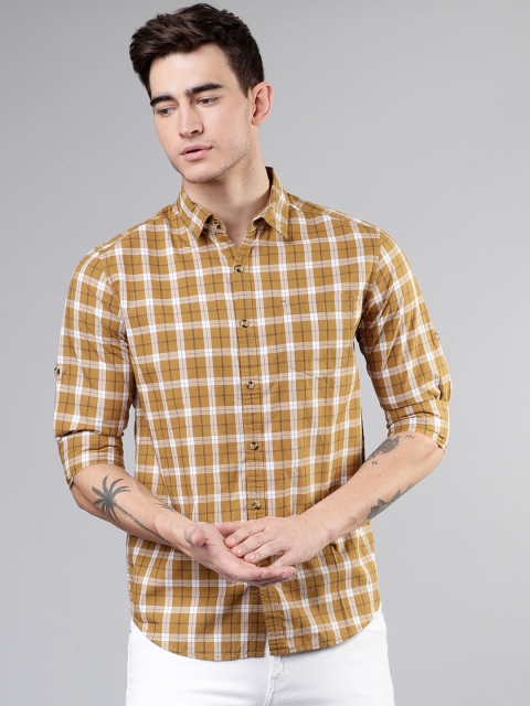

LOCOMOTIVE Men Mustard Yellow & White Slim Fit Checked Casual Shirt