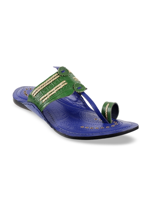 

Metro Men Green & Blue Leather Comfort Sandals