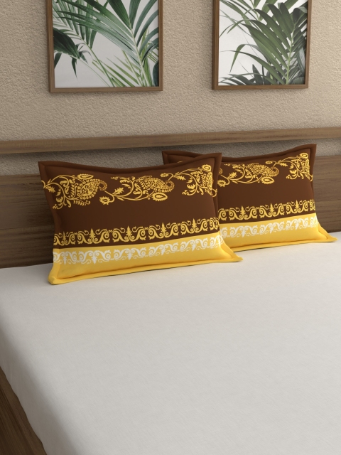 

Home Ecstasy Set of 2 Brown & Yellow 140 TC Ethnic Printed Pillow Covers