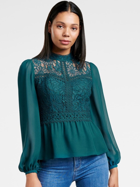 

Forever New Women Green Self Design Peplum Top