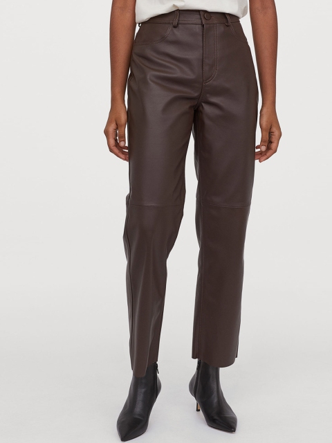 

H&M Women Brown Solid Leather Trousers
