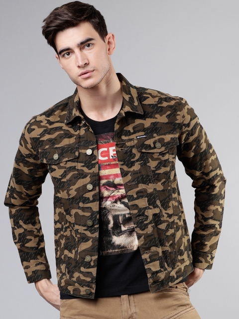 

Ecko Unltd Men Khaki & Olive Green Printed Camouflage Denim Jacket