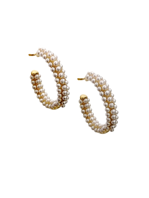 

Foxy Sperks White & Gold-Plated Crescent Shaped Half Hoop Earrings