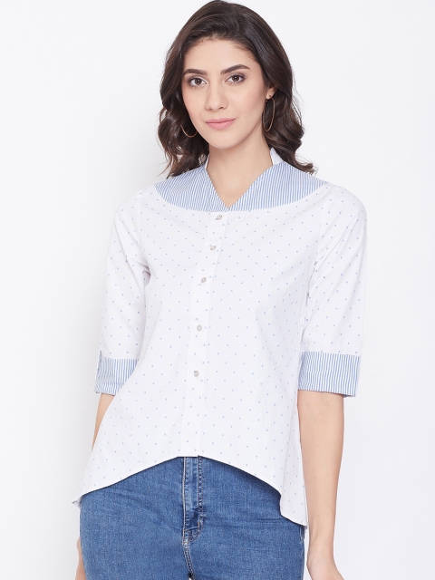 

Imfashini Women White Printed Shirt Style Top
