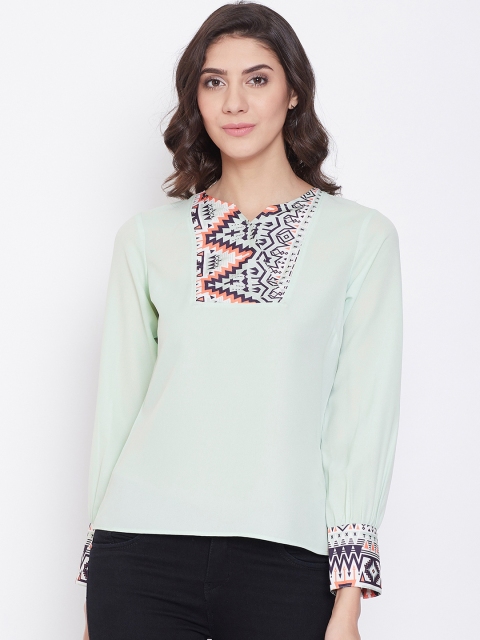

Imfashini Women Sea Green Printed Regular Top