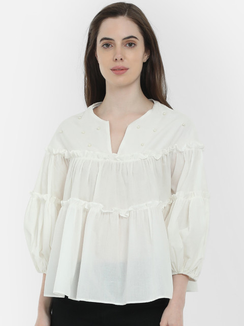 

COVER STORY Women White Solid A-Line Top