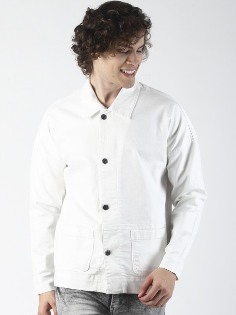 

SHELTR Men Solid Denim Jacket Jacket, White