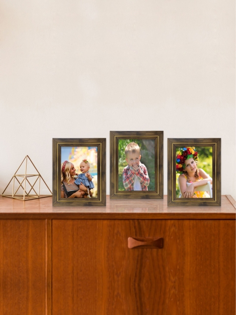 

RANDOM Set of 3 Brown & Gold-Toned Textured Table Photo Frames