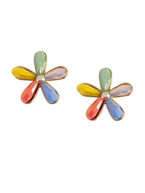 

Foxy Sperks Yellow & Blue Floral Gold-Plated Studs