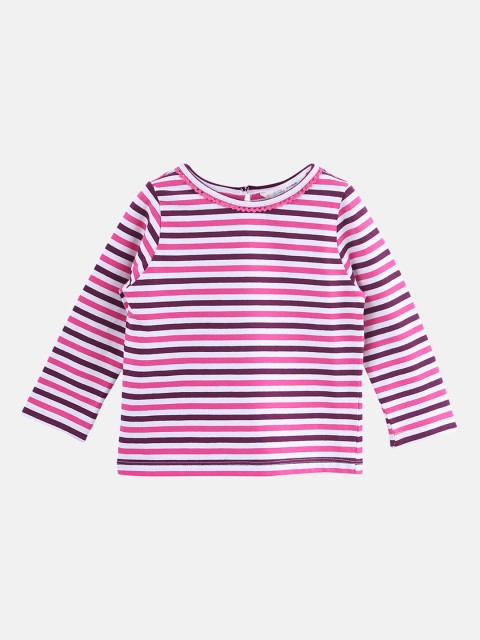 

Beebay Girls White & Pink Striped Round Neck T-shirt