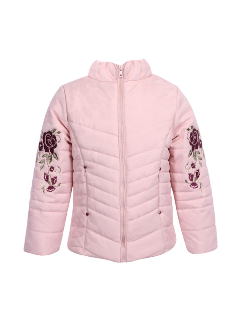 

CUTECUMBER Girls Pink Self Design Padded Jacket, Peach