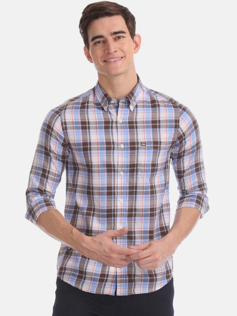 

Arrow Sport Men Blue & Brown Slim Fit Checked Casual Shirt