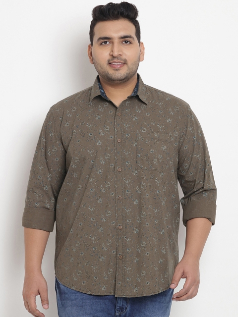 

John Pride Plus Size Men Olive Green Comfort Regular Fit Printed Casual Shirt